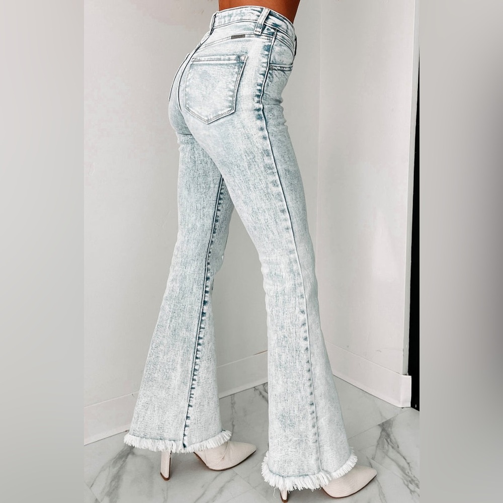 KanCan High-Rise Acid Wash Flare Jeans - White & Gray - Picture 5 of 12